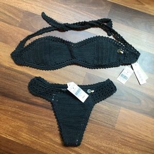 NWT She Made Me Crochet Bandeau Bikini Set M/L